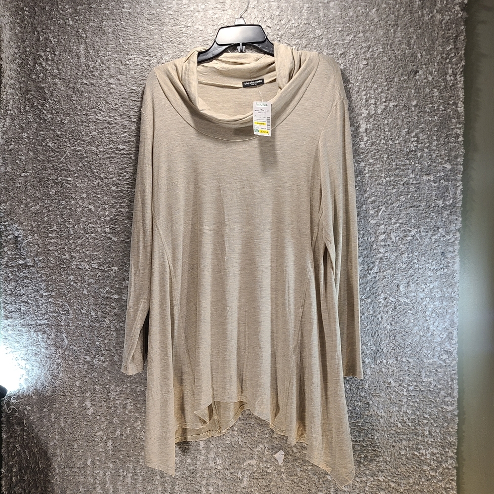 Cha Cha Vente Cowl Neck Tunic Long Sleeve Womens Xl Brown Asymmetric Rayon NWT